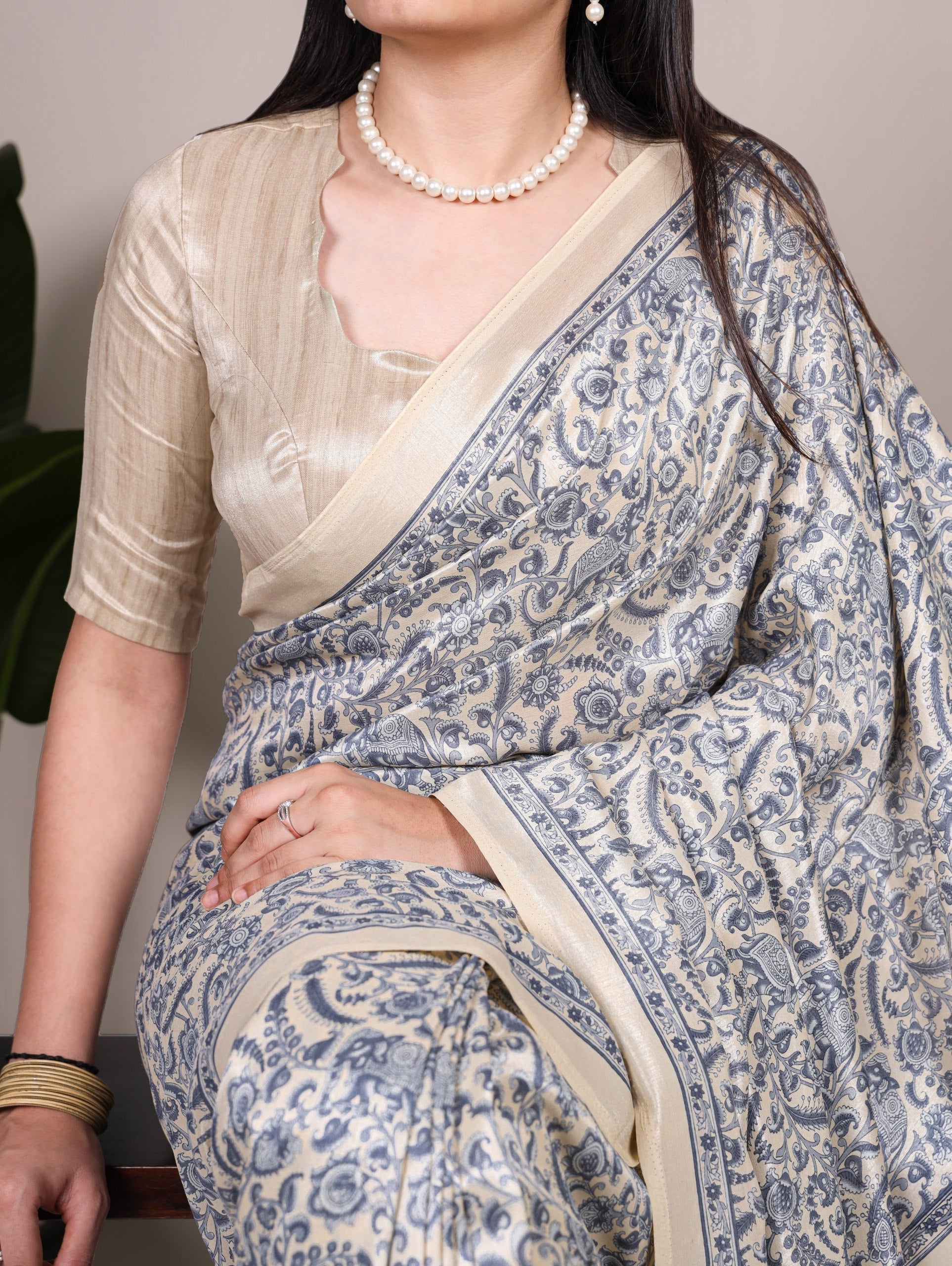 Printed Tasar Silk Saree with Matching Unstitched Blouse