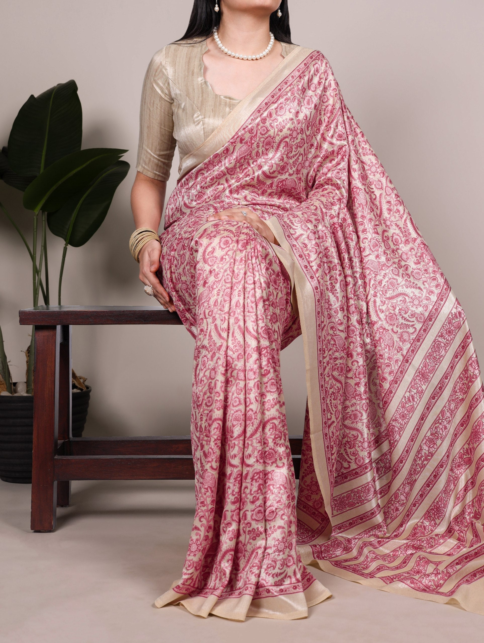 Printed Tasar Silk Saree with Matching Unstitched Blouse