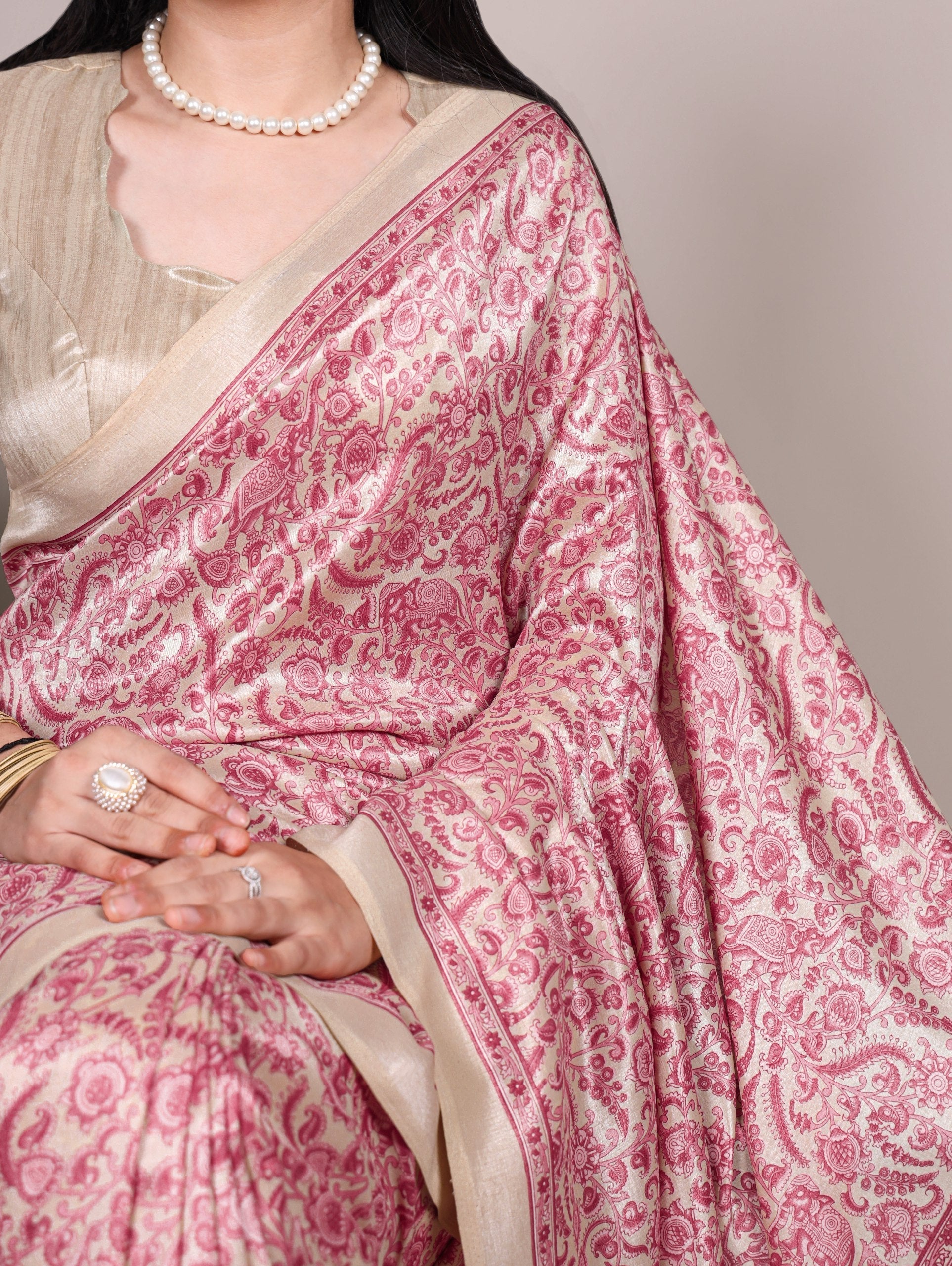 Printed Tasar Silk Saree with Matching Unstitched Blouse