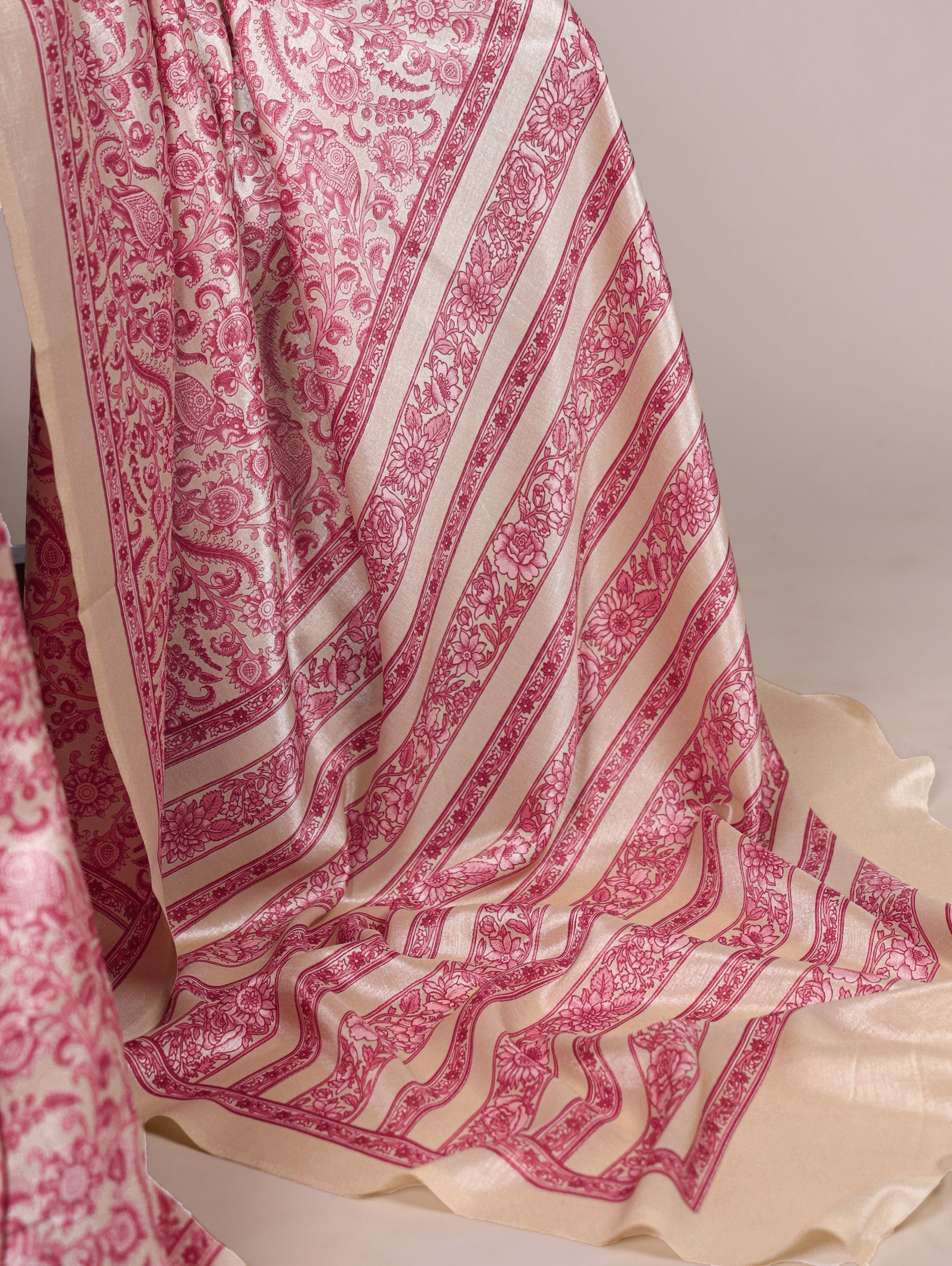 Printed Tasar Silk Saree with Matching Unstitched Blouse