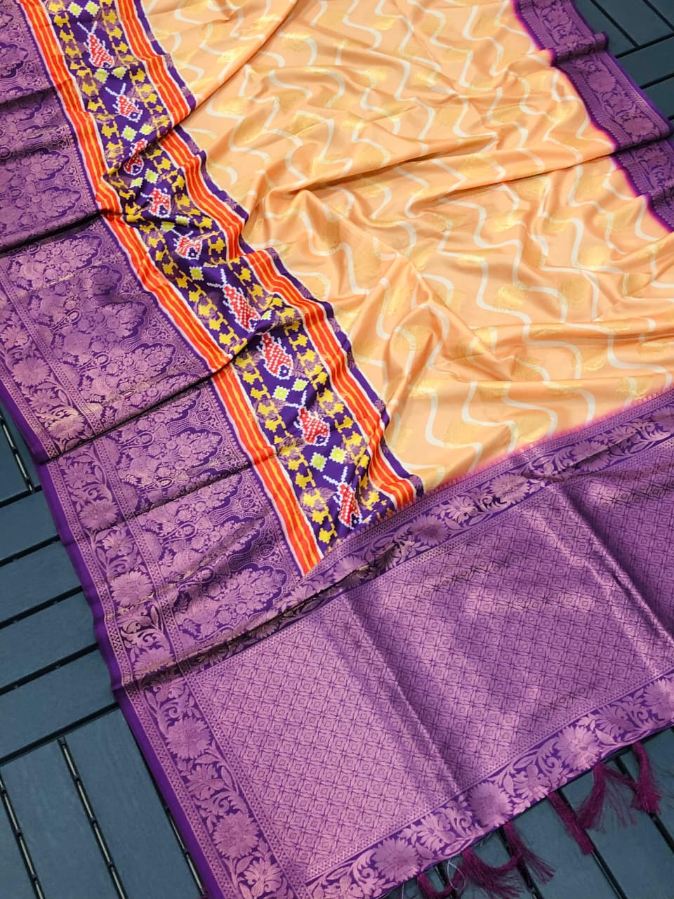 Banarasi Silk Pichwai Kalamkari Saree with Zari Gold Kanchi Weaving