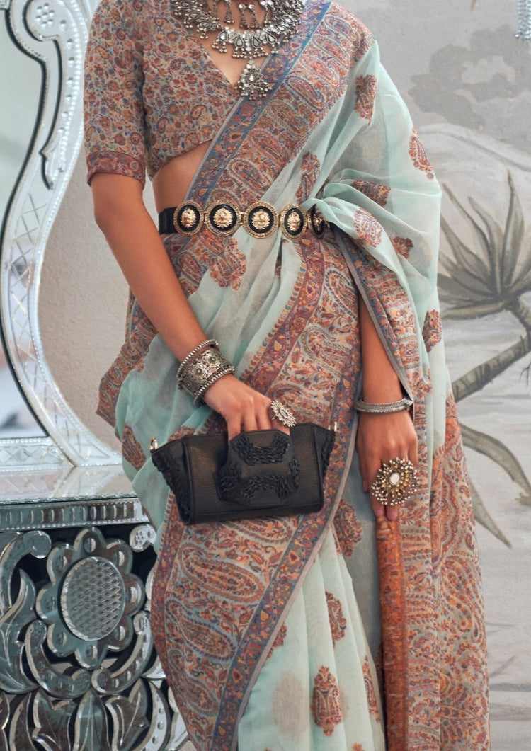 Sky Blue Graceful Silk Saree with Unstitched Blouse Piece Elegant Ethnic Wear