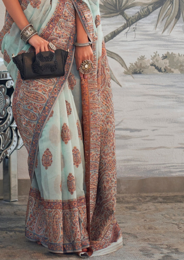 Sky Blue Graceful Silk Saree with Unstitched Blouse Piece Elegant Ethnic Wear