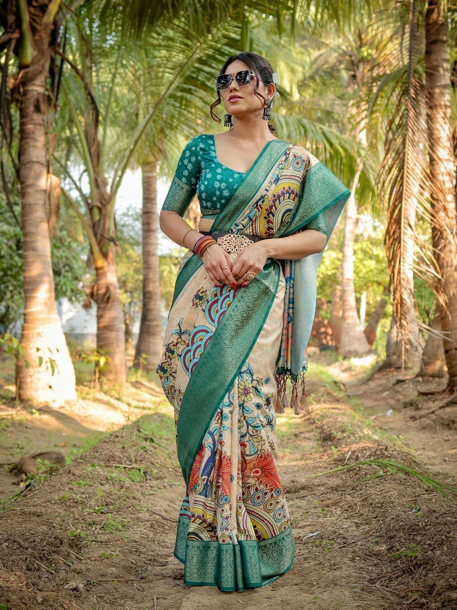 Elegant Tussar Silk Saree in Beige and Coral with Madhubani Pallu and Zari Accents