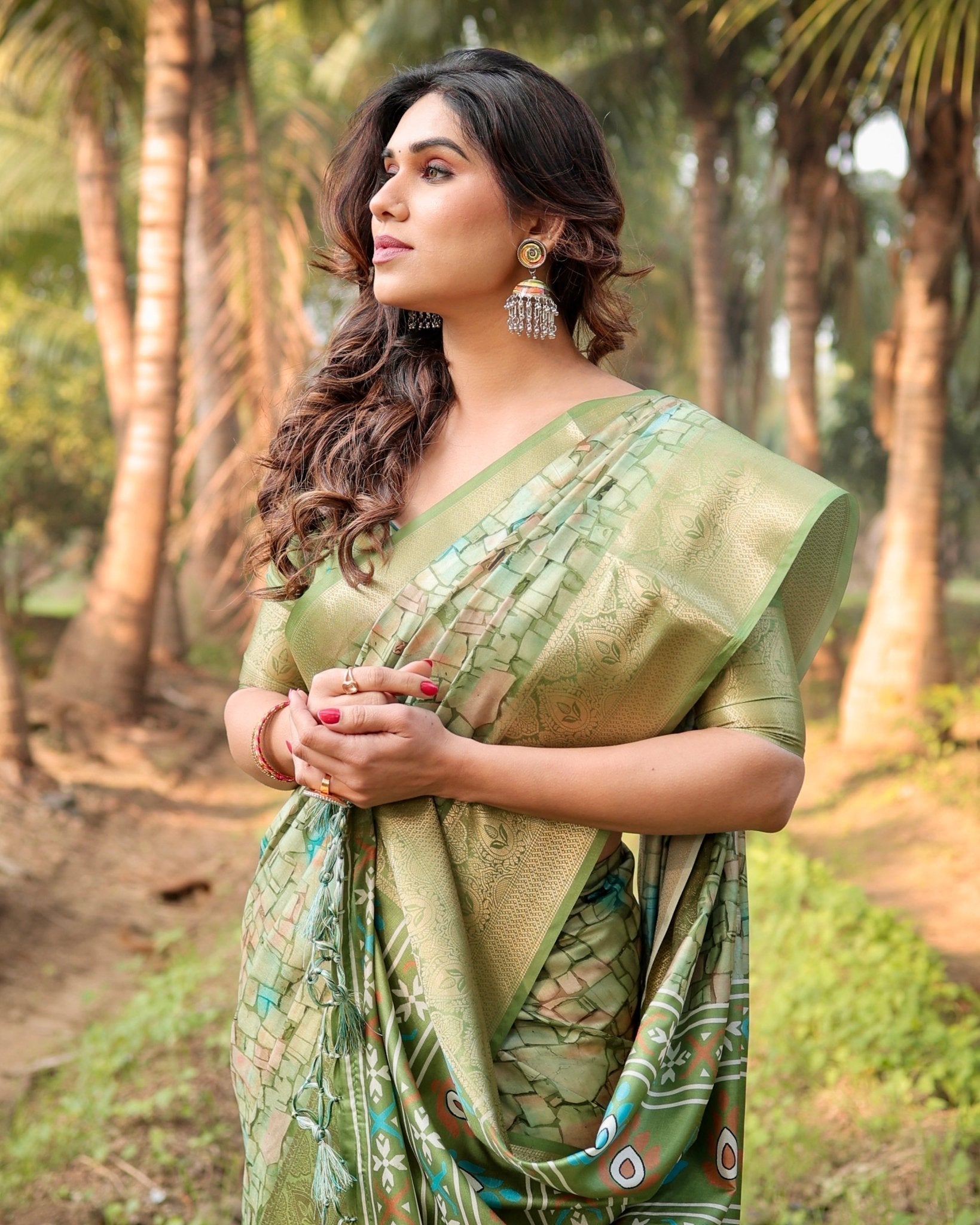 Elegant Light Green Tussar Silk Saree with Zari Motif Border and Contemporary Checkered Pallu Design