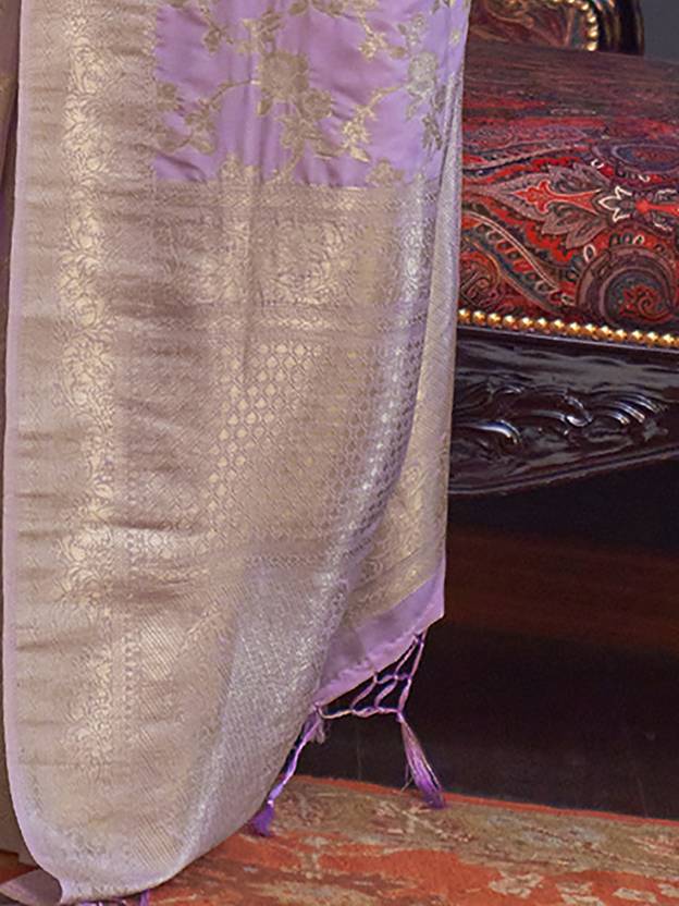 Purple Banarasi Silk Blend Saree with Bidri Work & Zari Buta – Gold Accents & Tassel Detailing