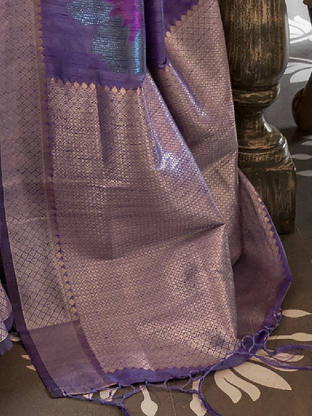 Purple Banarasi Silk Blend Saree with Unstitched Blouse Piece