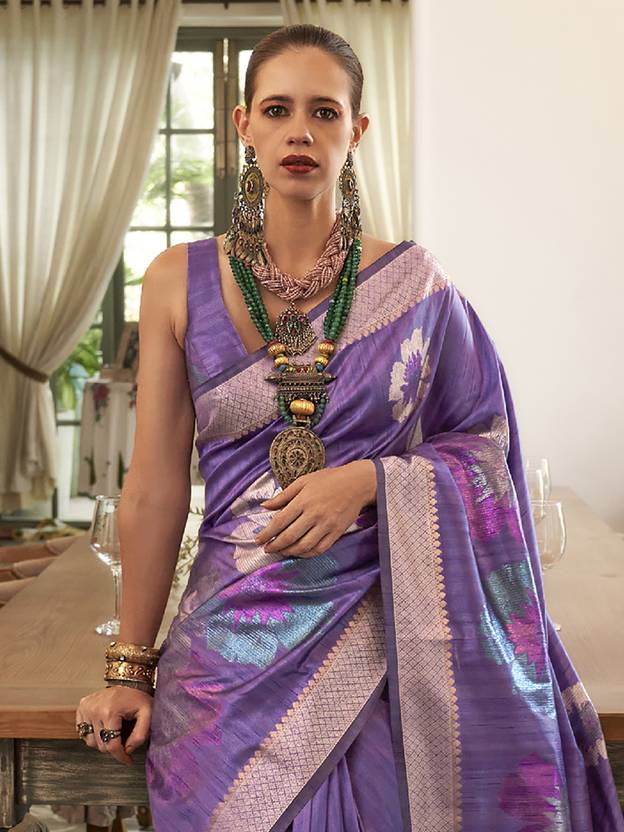Purple Banarasi Silk Blend Saree with Unstitched Blouse Piece