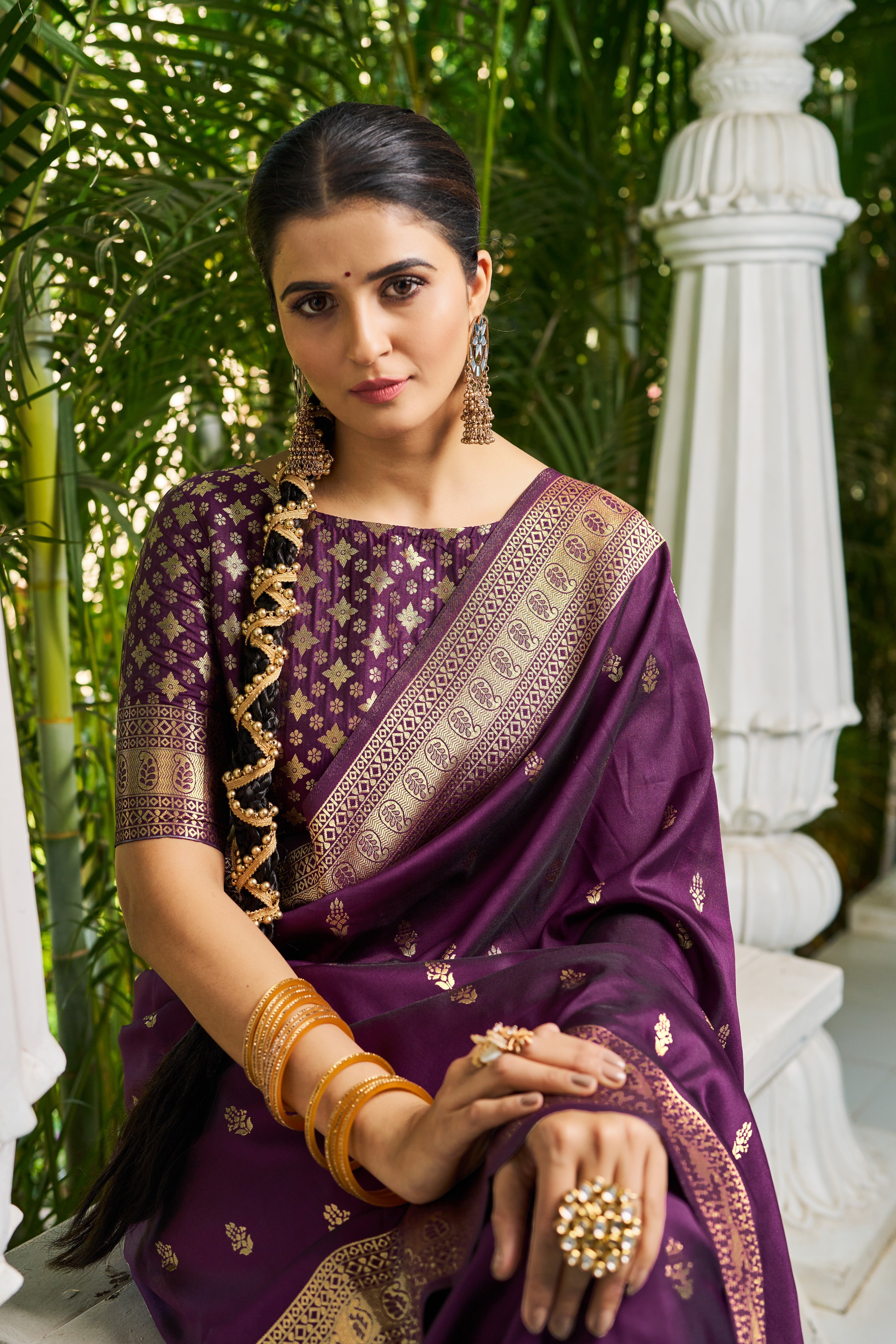 Purple Banarasi Silk Saree With Smashing Blouse Piece