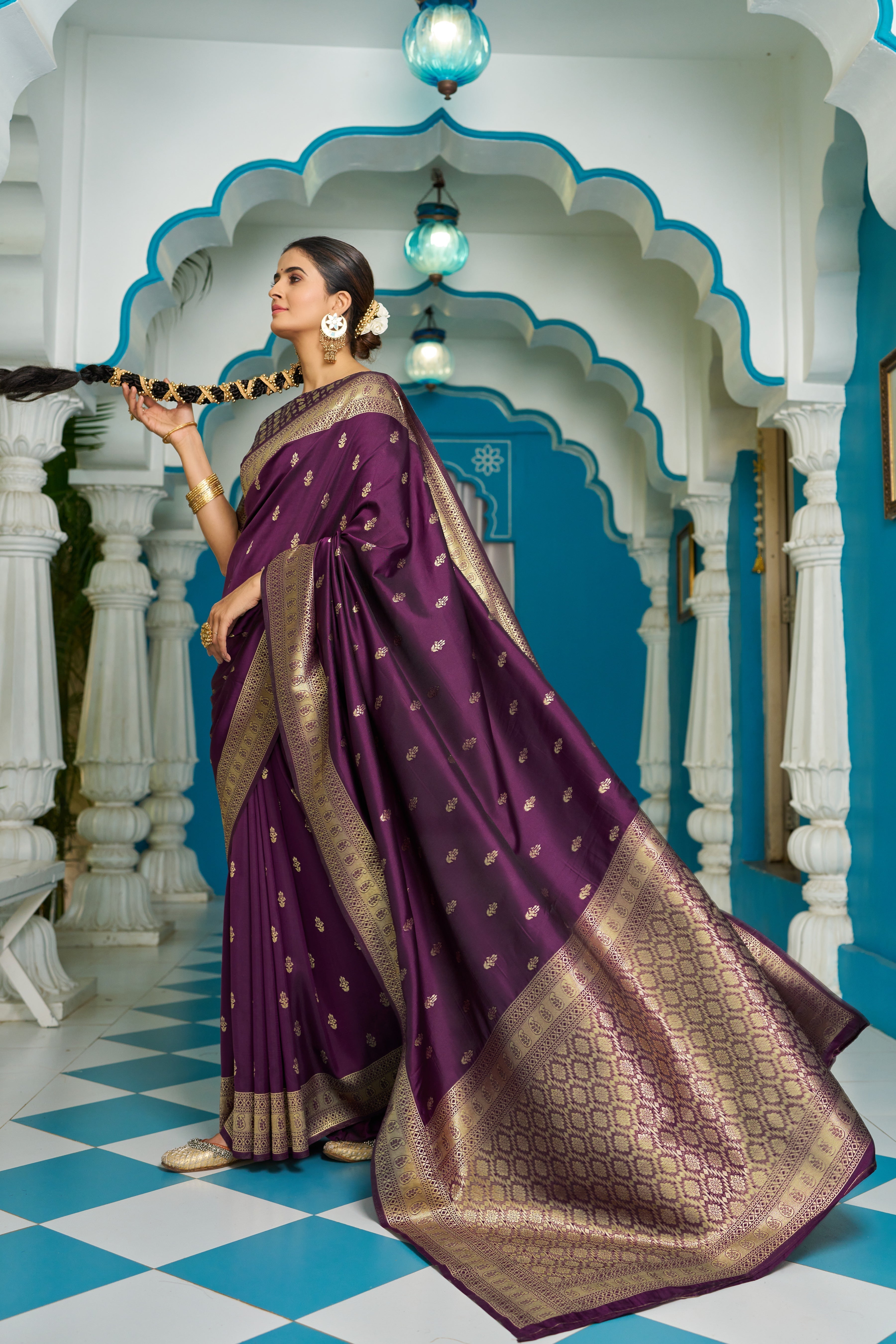 Purple Banarasi Silk Saree With Smashing Blouse Piece
