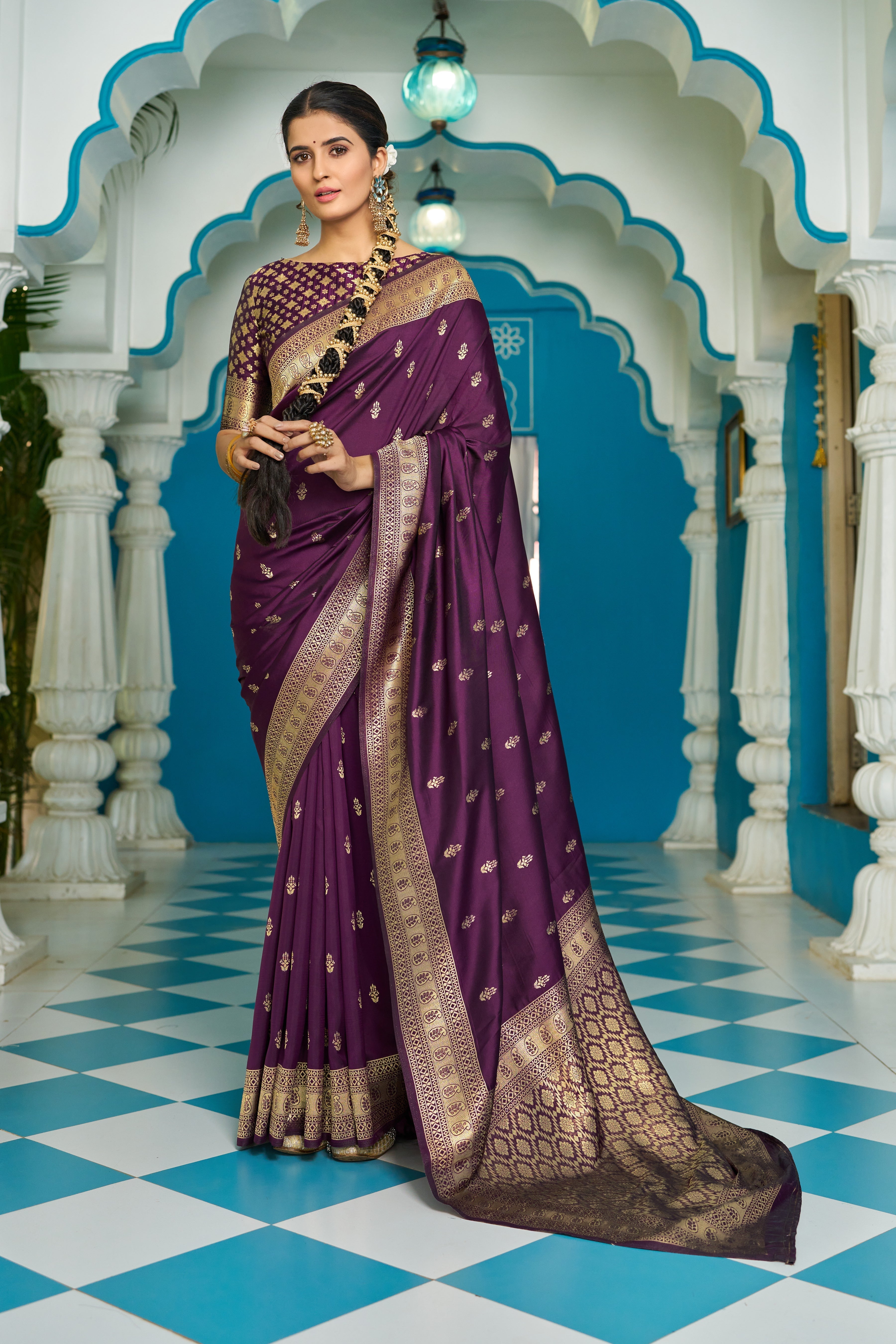 Purple Banarasi Silk Saree With Smashing Blouse Piece