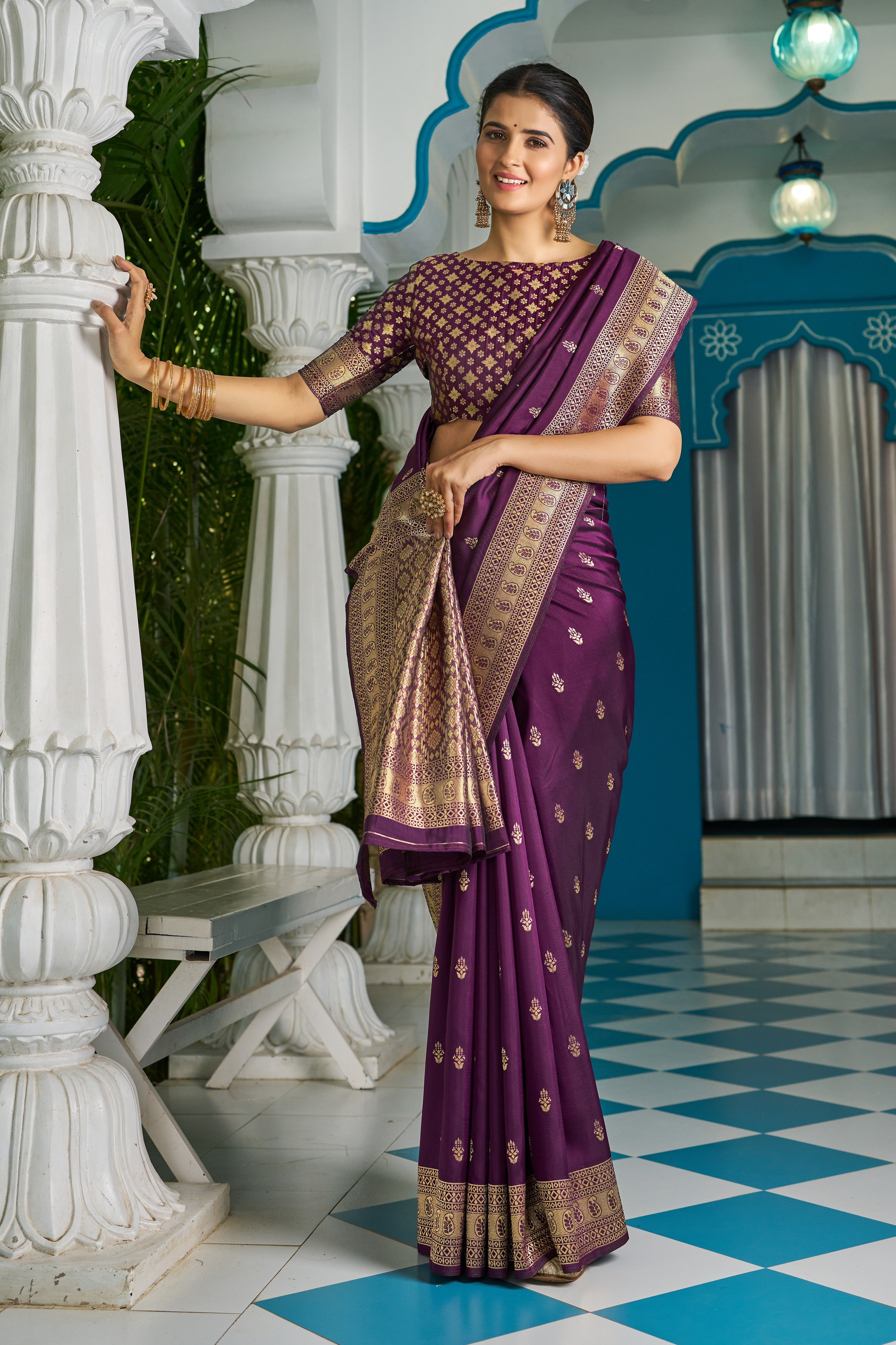 Purple Banarasi Silk Saree With Smashing Blouse Piece