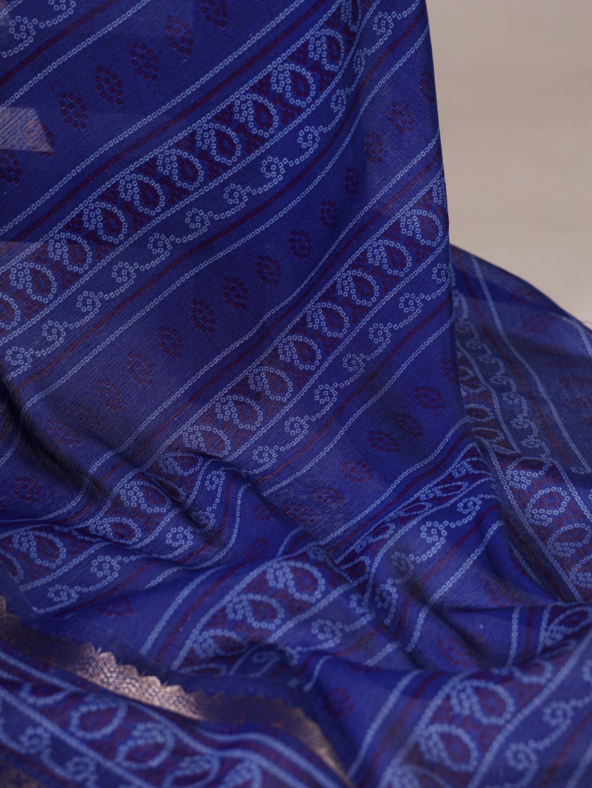Purple Bandhej Print Chanderi Saree with Zari Weaving Work