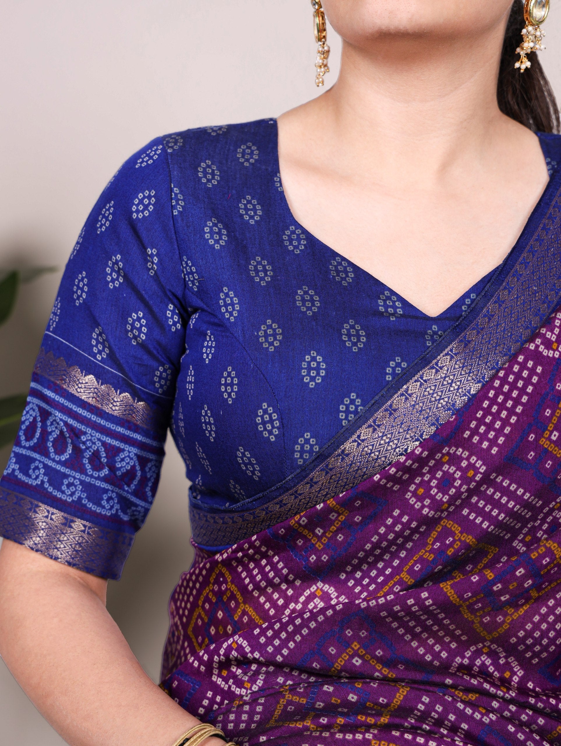 Purple Bandhej Print Chanderi Saree with Zari Weaving Work