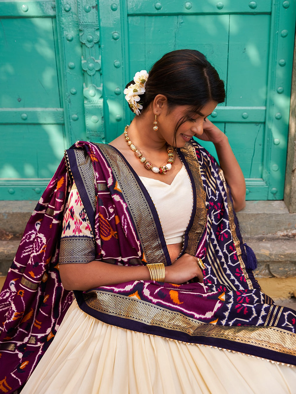 Purple Color Patola Print Tussar Silk Lehenga Choli Set with Foil Detailing & Can Can