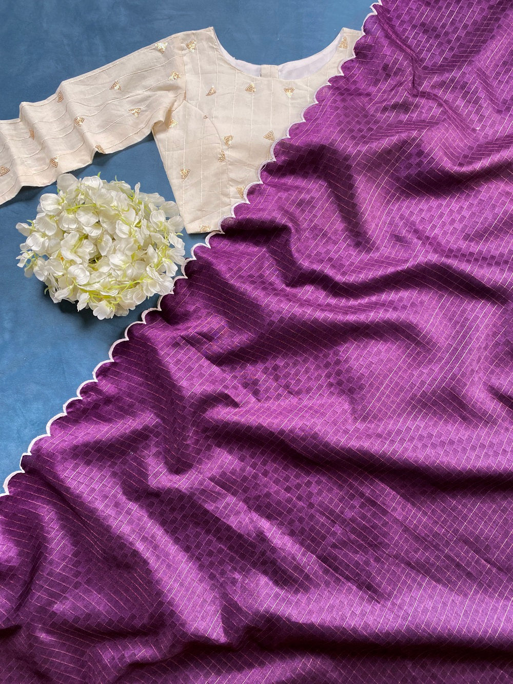 Purple Color Gadhawal Chex Arca Work Saree