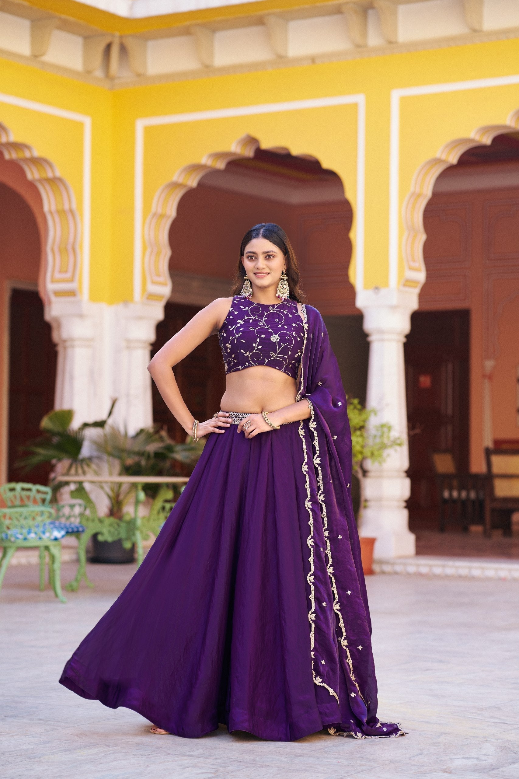Purple Designer Fendi Sequins Lehenga Choli