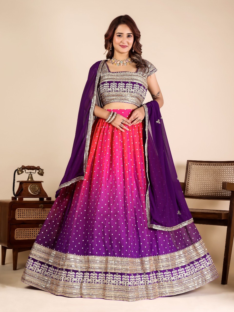 Purple Designer Georgette Lehenga