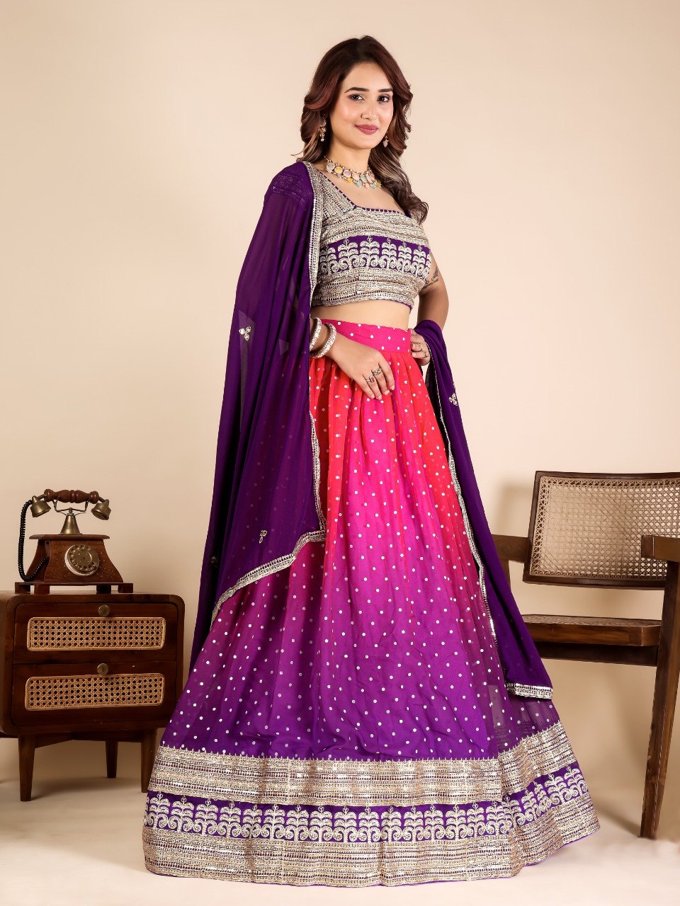 Purple Designer Georgette Lehenga