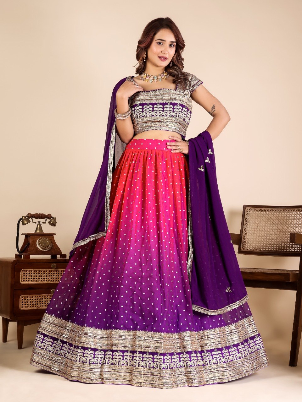Purple Designer Georgette Lehenga