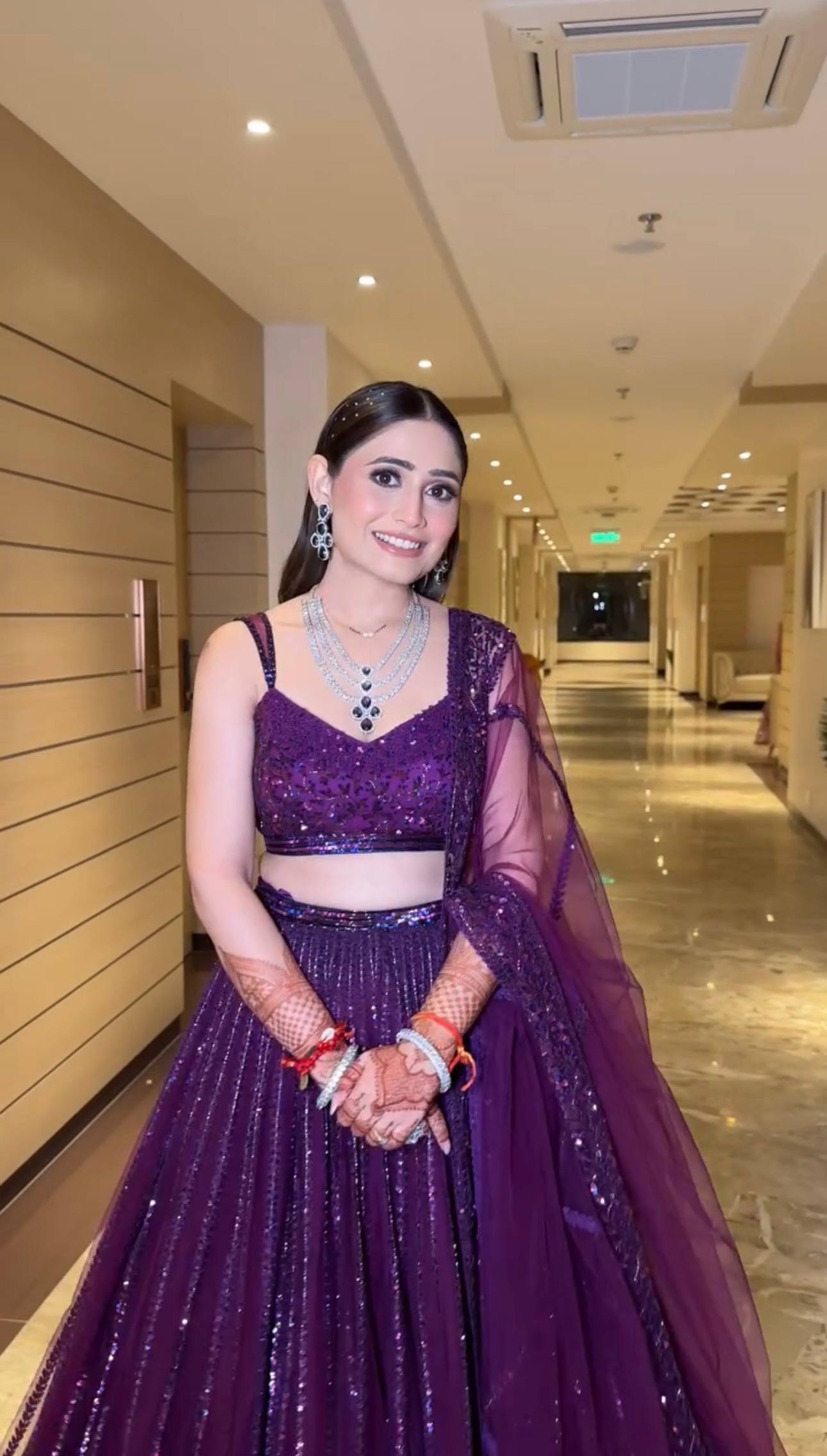 Purple Designer Net Lehenga Set with Sequins & Dori Embroidery