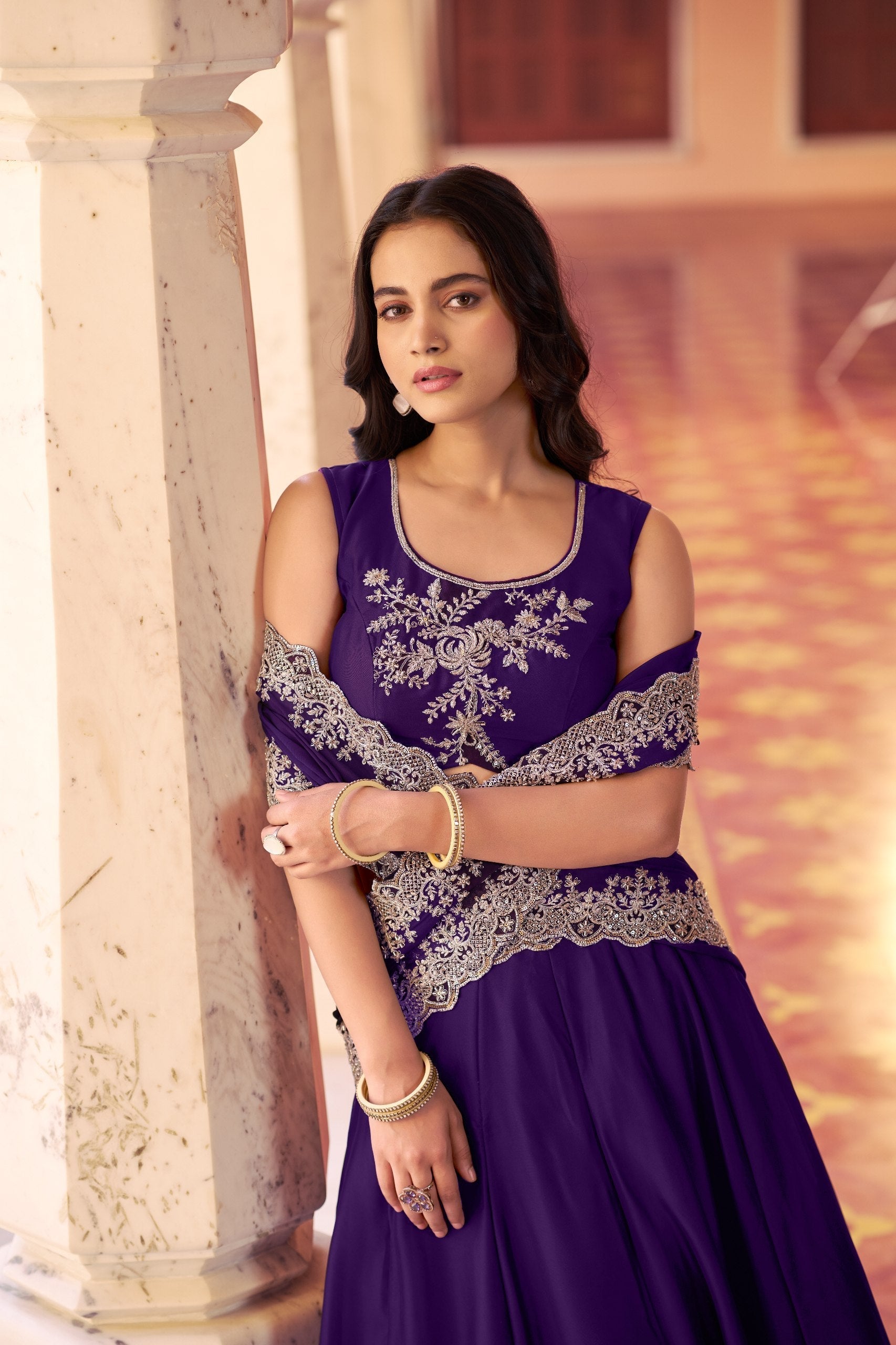 Purple Designer Silk Lehenga Set