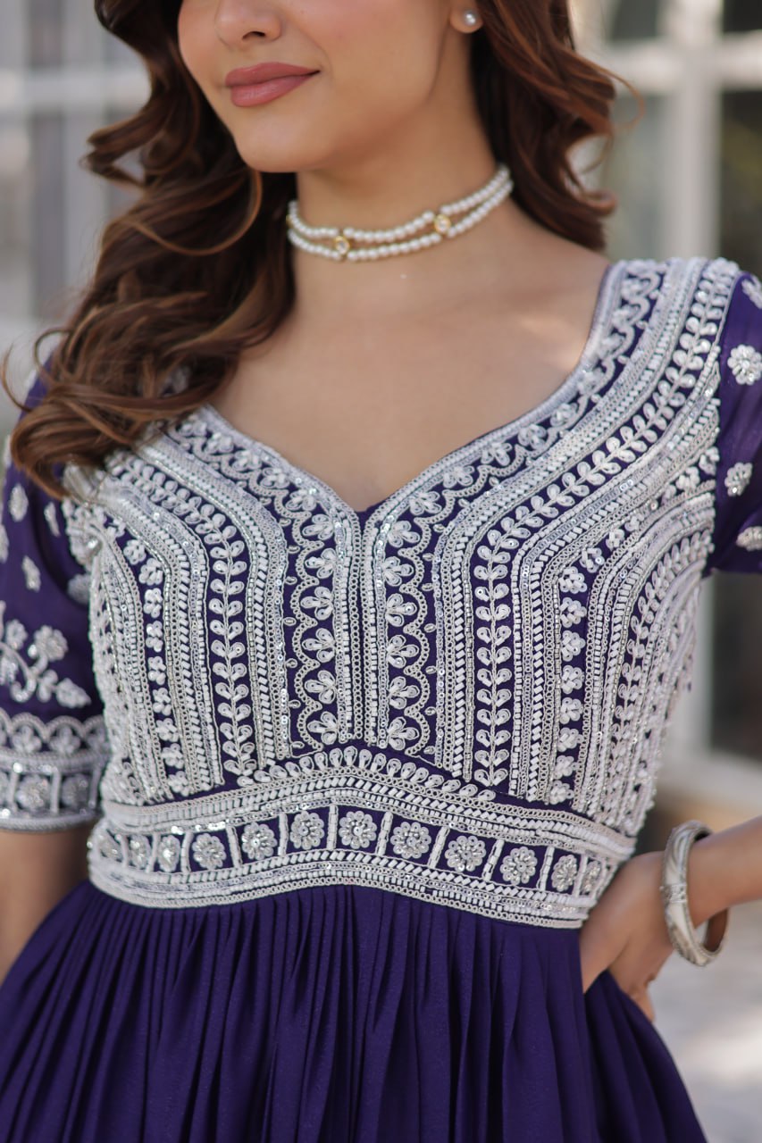 Purple Designer Star Georgette Kurti with Lehenga Set Embroidered Beads & Sequins Work Elegant Ethnic Wear