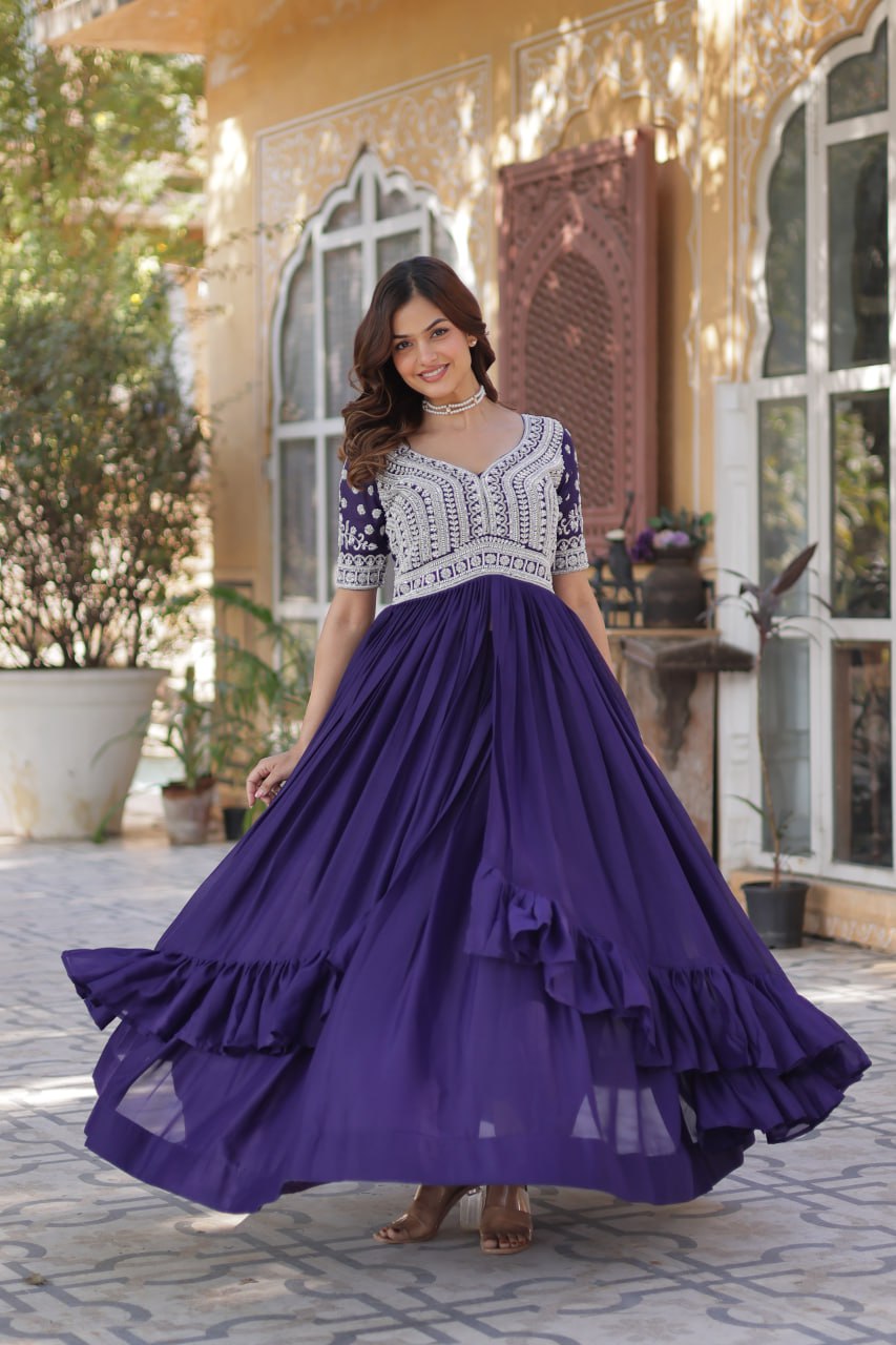 Purple Designer Star Georgette Kurti with Lehenga Set Embroidered Beads & Sequins Work Elegant Ethnic Wear