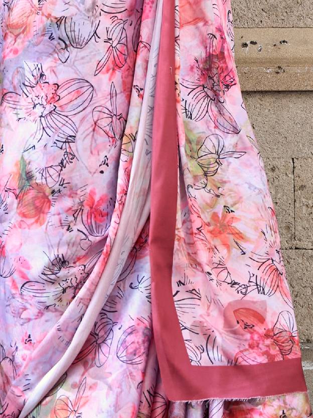 Purple Digital Print Saree in Satin Silk Blend – Party & Wedding Wear