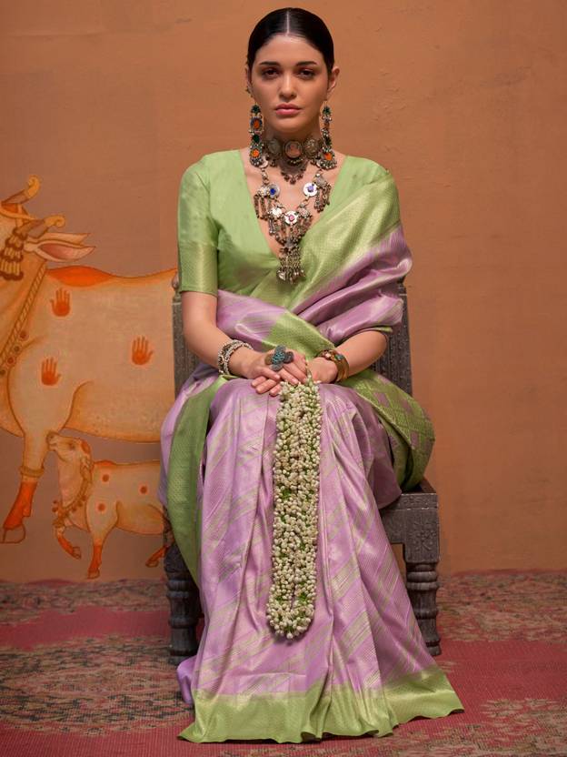 Purple Elegant Banarasi Silk Blend Saree with Unstitched Blouse