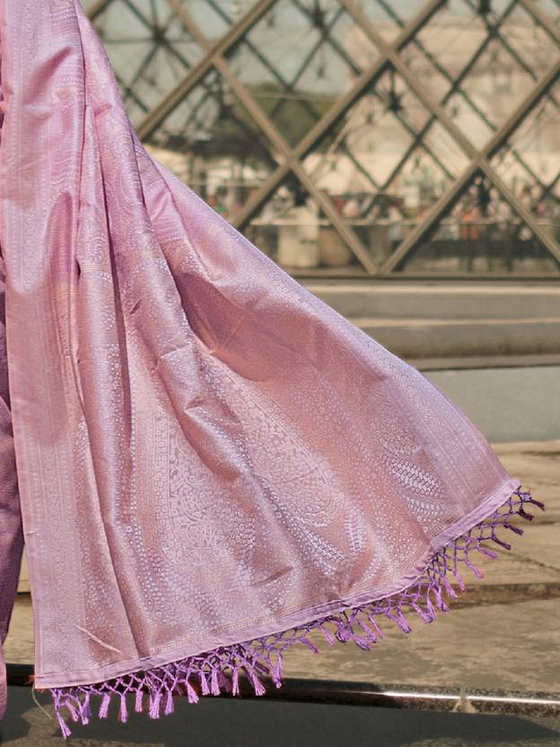 Purple Elegant Banarasi Silk Blend Woven Saree with Tassel Detailing