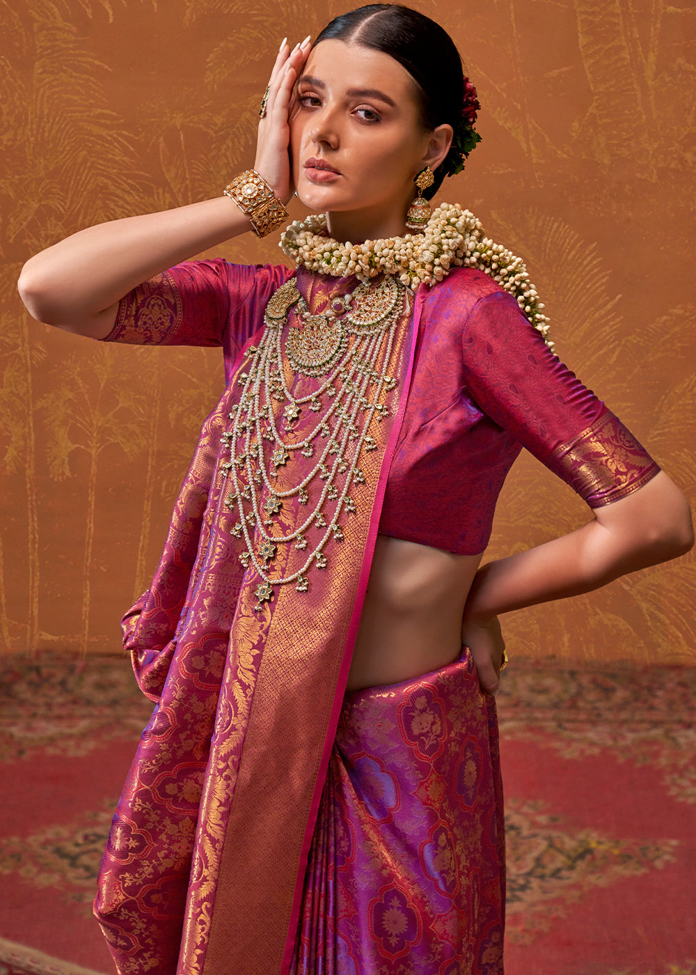 Purple Elegant Blended Silk Banarasi Saree with Blouse Piece – Timeless Traditional Charm