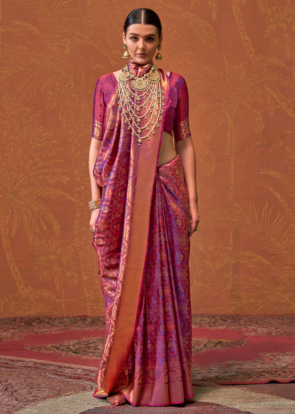 Purple Elegant Blended Silk Banarasi Saree with Blouse Piece – Timeless Traditional Charm
