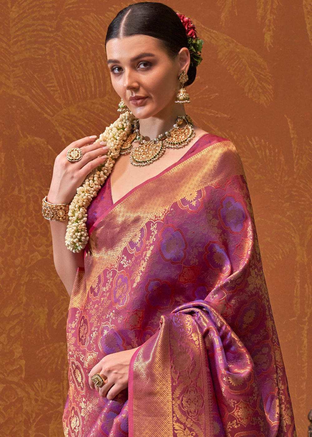 Purple Elegant Blended Silk Banarasi Saree with Blouse Piece – Timeless Traditional Charm