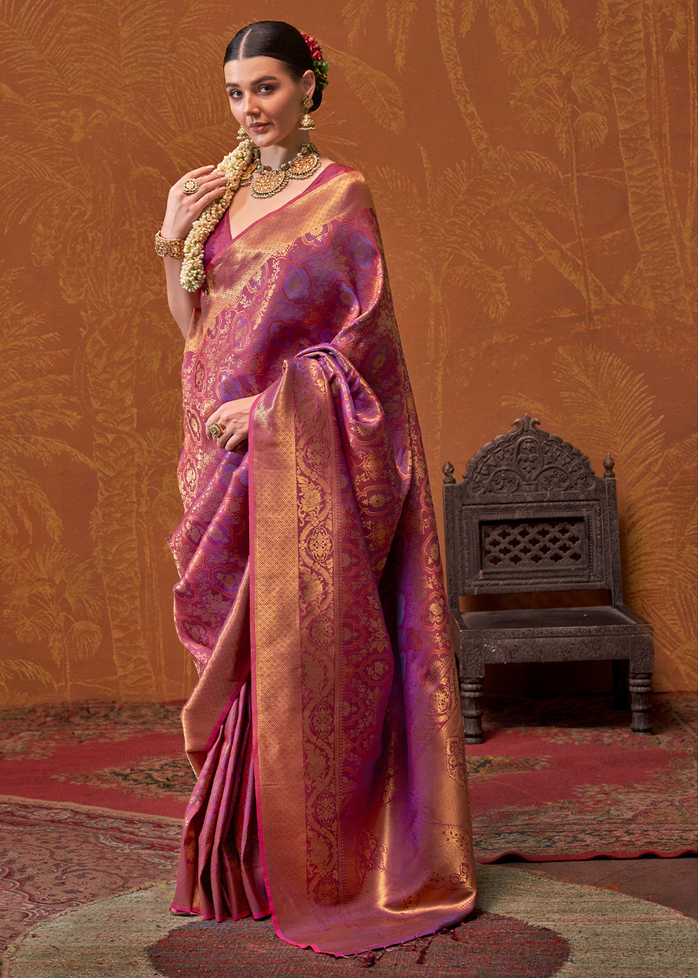 Purple Elegant Blended Silk Banarasi Saree with Blouse Piece – Timeless Traditional Charm