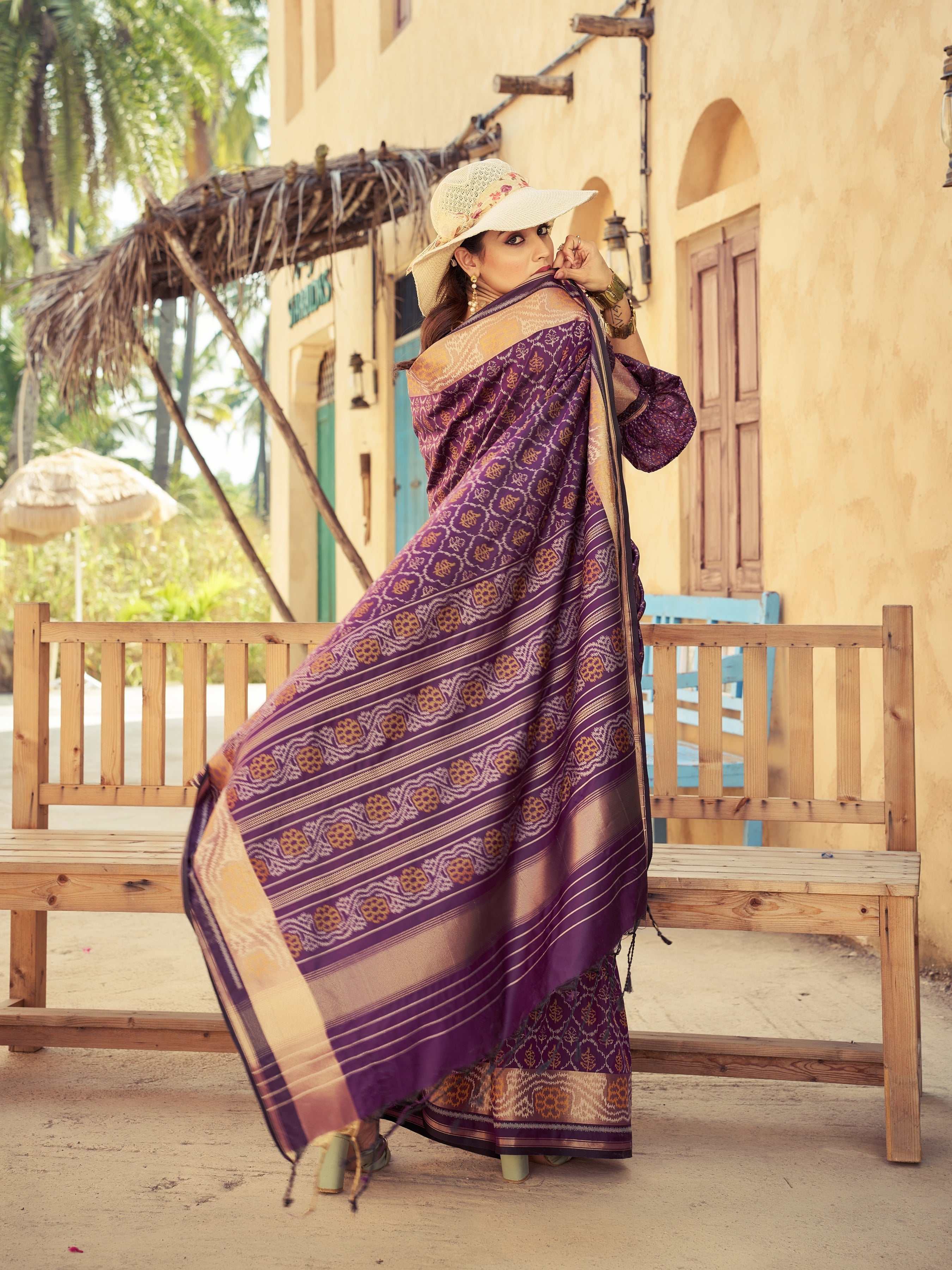Purple Elegant Cotton Blend Saree Daily Wear