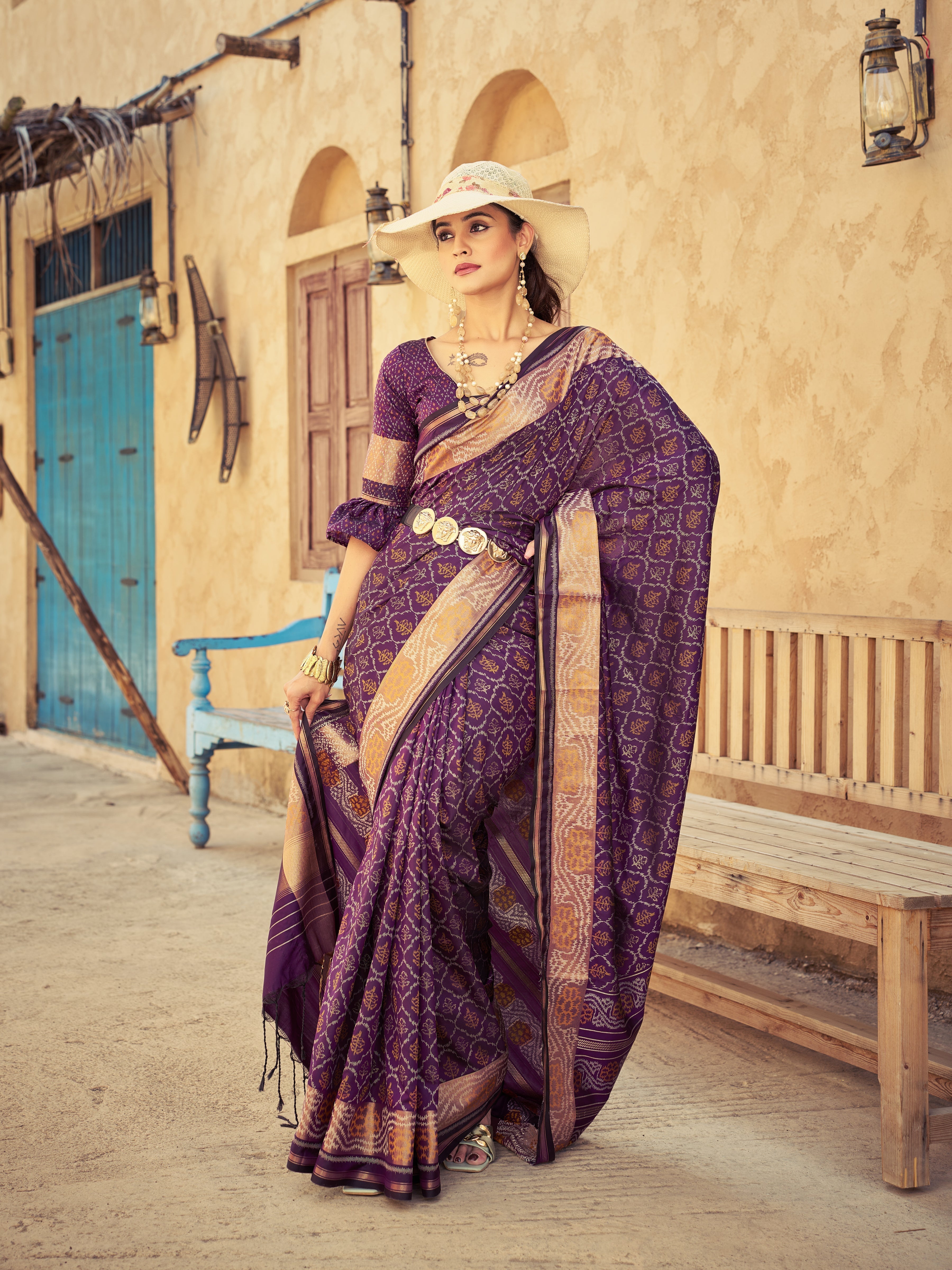 Purple Elegant Cotton Blend Saree Daily Wear