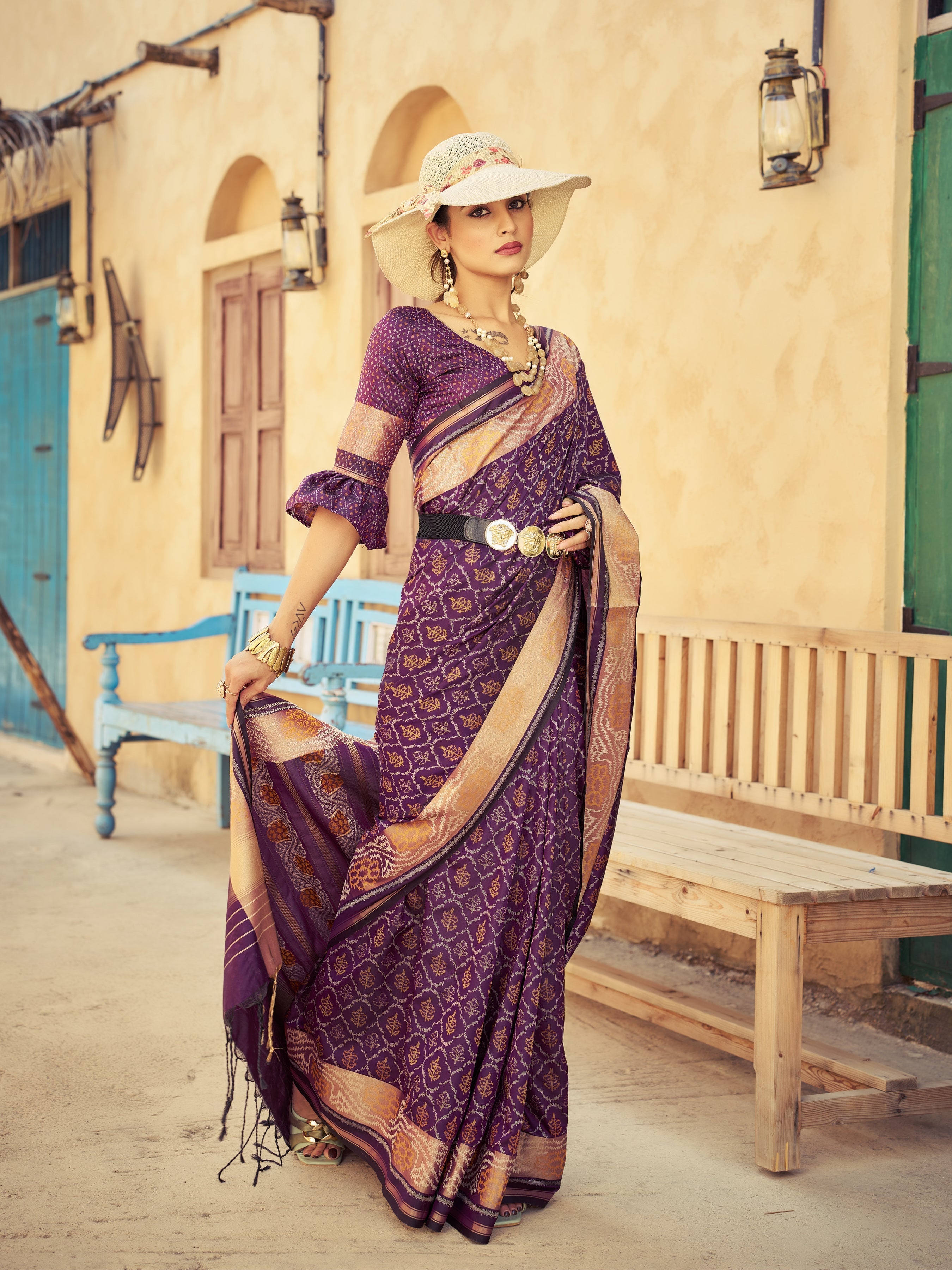 Purple Elegant Cotton Blend Saree Daily Wear