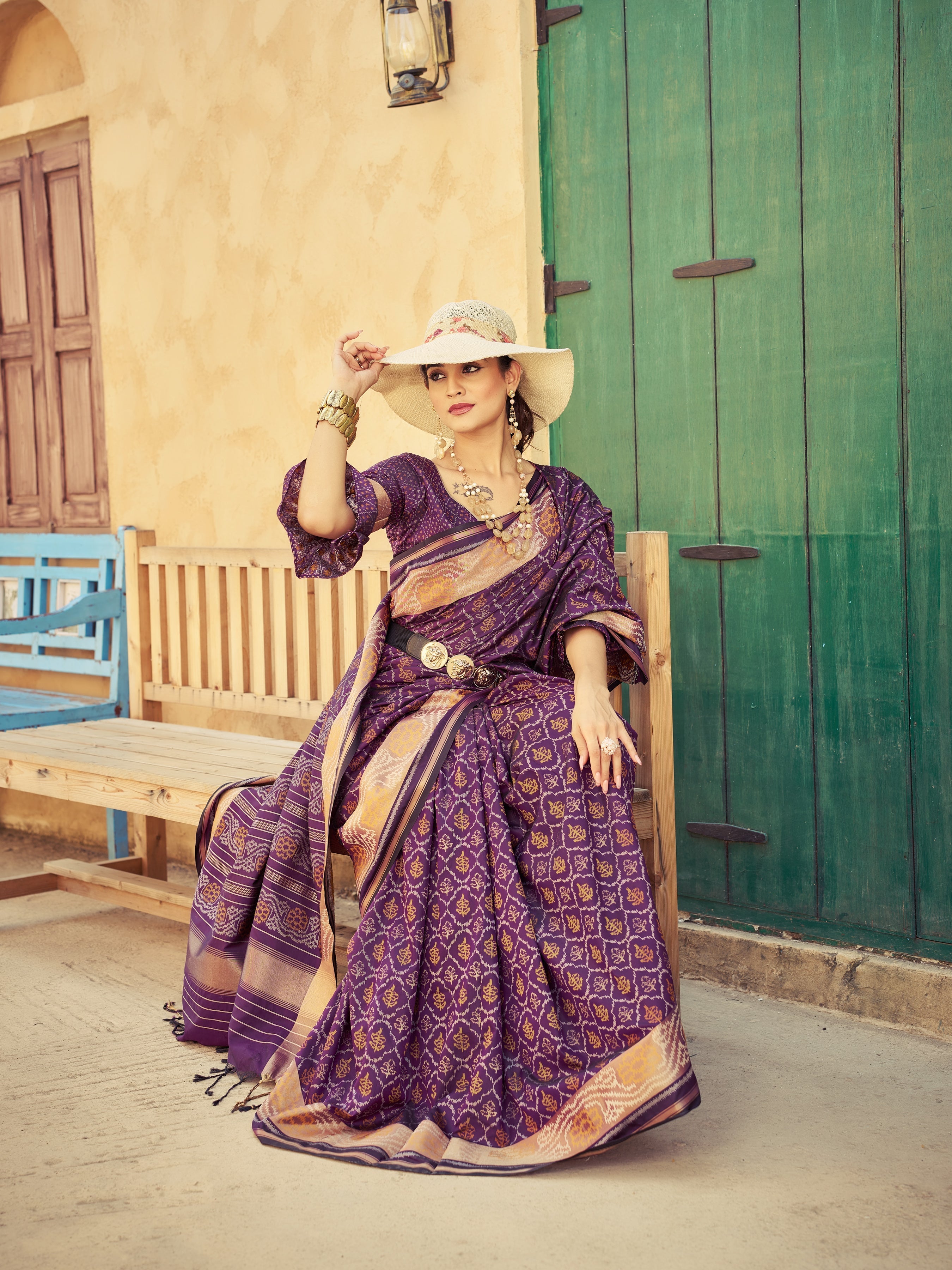 Purple Elegant Cotton Blend Saree Daily Wear