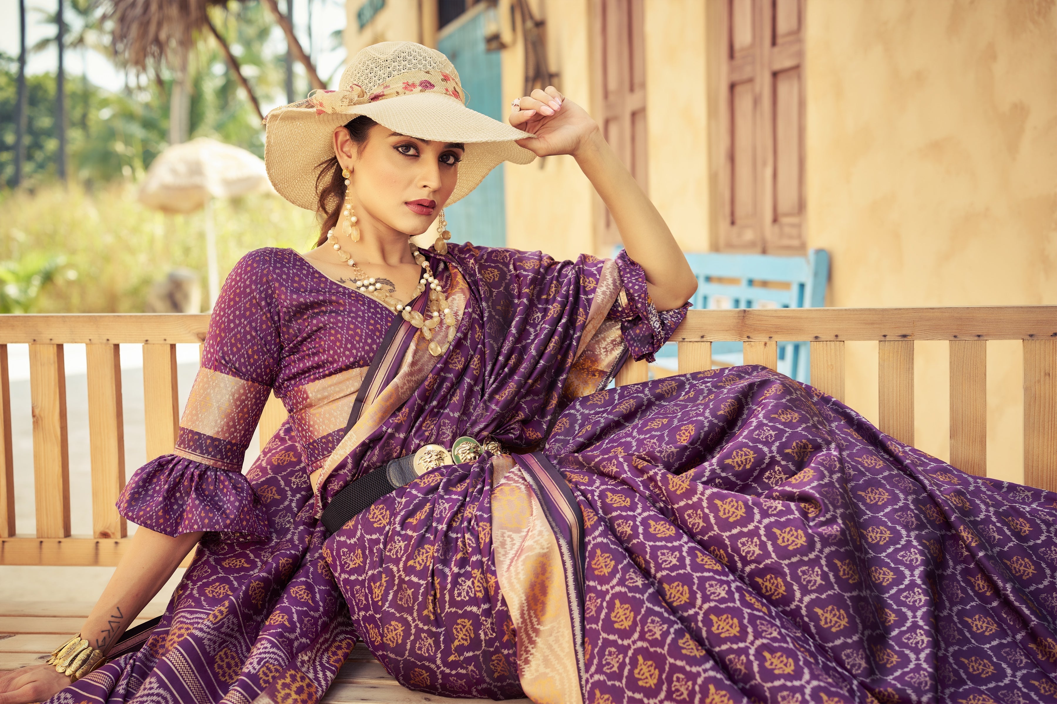Purple Elegant Cotton Blend Saree Daily Wear