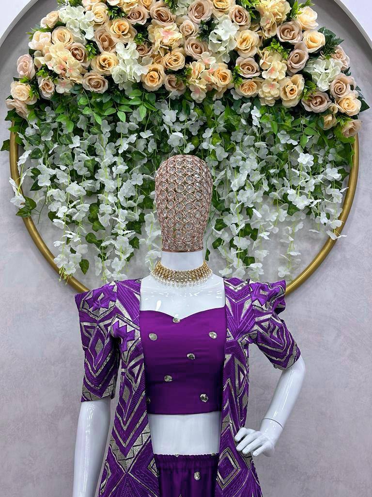 Purple Elegant Fox Georgette Koti Set with Choli & Plazo | Sequins Glam for Festive & Party Wear