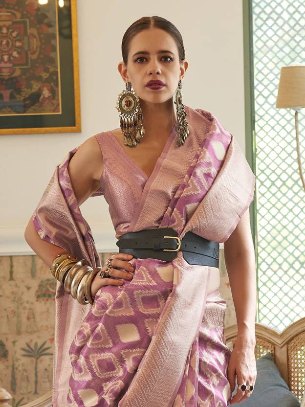 Purple Elegant Handloom Organza Woven Bollywood Saree with Unstitched Blouse Piece