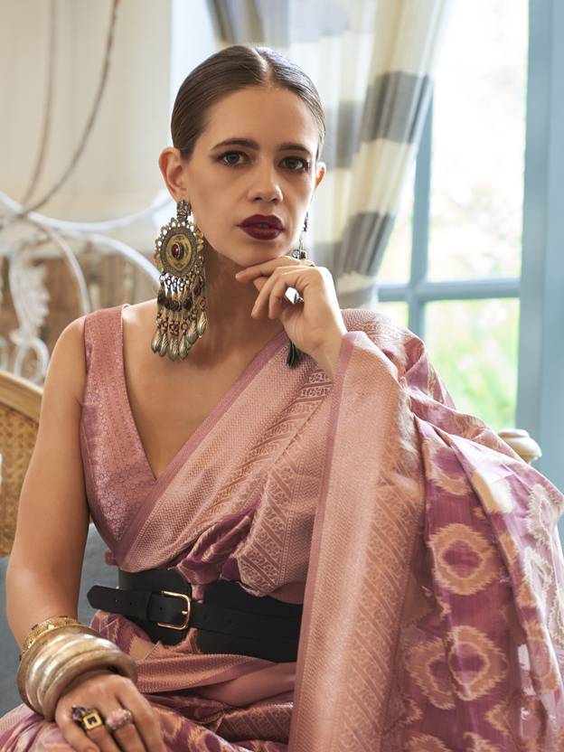 Purple Elegant Handloom Organza Woven Bollywood Saree with Unstitched Blouse Piece