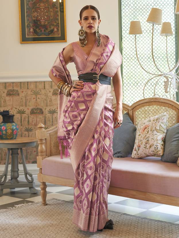 Purple Elegant Handloom Organza Woven Bollywood Saree with Unstitched Blouse Piece
