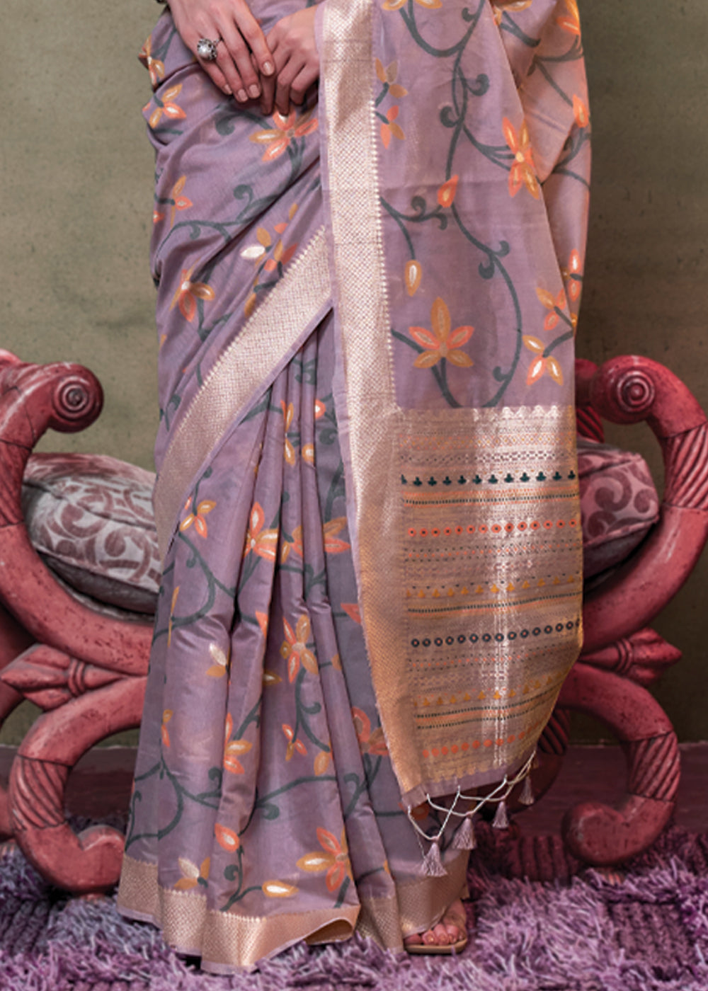 Purple Elegant Jamdani Modal Cotton Silk Saree – Timeless Weave with Intricate Motifs