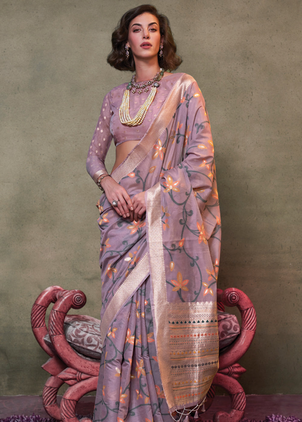 Purple Elegant Jamdani Modal Cotton Silk Saree – Timeless Weave with Intricate Motifs