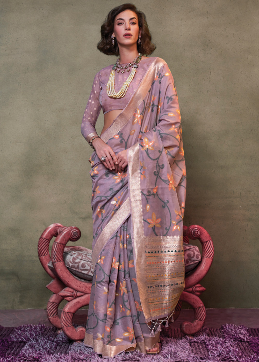 Purple Elegant Jamdani Modal Cotton Silk Saree – Timeless Weave with Intricate Motifs
