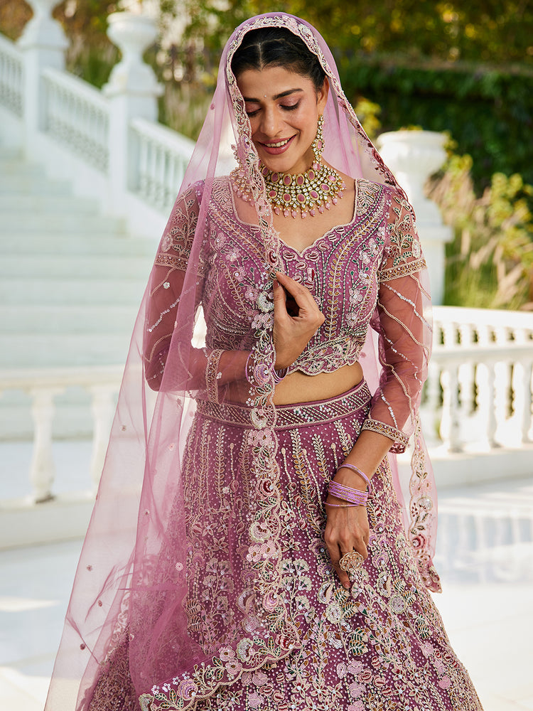 Lavender Elegant Multi-Color Sequin Embroidered Net Lehenga Choli Dupatta