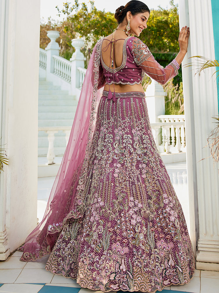 Lavender Elegant Multi-Color Sequin Embroidered Net Lehenga Choli Dupatta