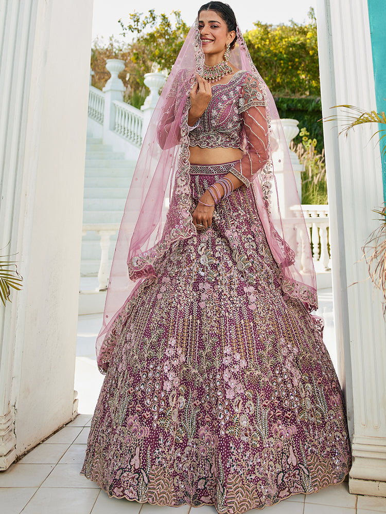 Lavender Elegant Multi-Color Sequin Embroidered Net Lehenga Choli Dupatta
